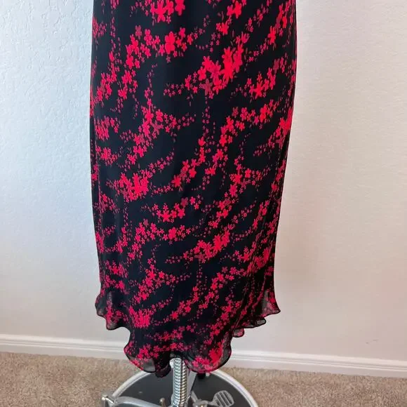 Vintage 90s Floral Sleeveless Cocktail Dress size 10 Black Red Whimsygoth Vneck - Picture 2 of 9
